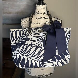 Kate Spade Navy & Cream White Palm Leaf Tote Bag